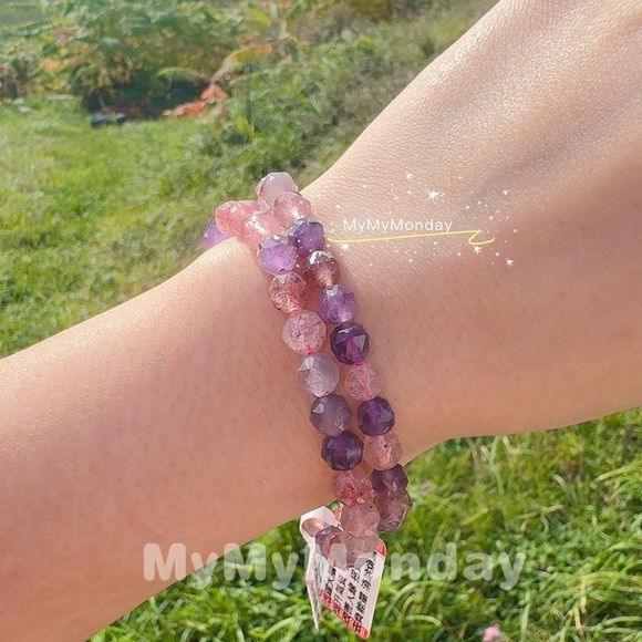 Strawberry Quartz And Amethyst Bracelet 6mm - Picture 4 of 8
